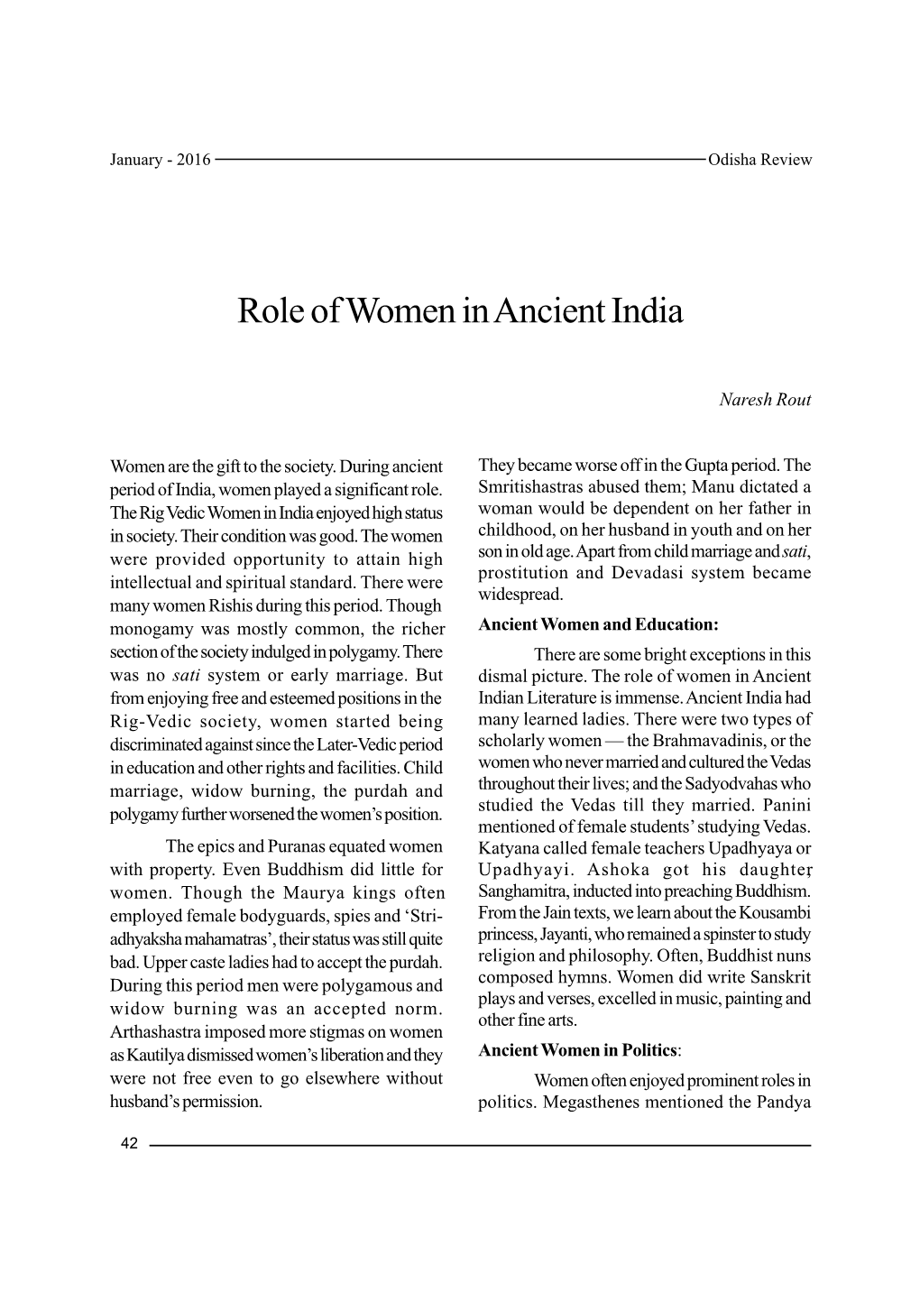 Role of Women in Ancient India