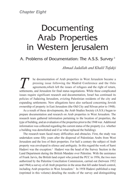 Documenting Arab Properties in Western Jerusalem