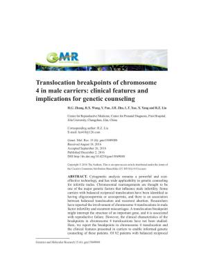 Translocation Breakpoints of Chromosome 4 in Male Carriers: Clinical Features and Implications for Genetic Counseling