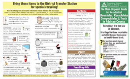 Mini-Disposal Guide ALL of the Following Items Are Accepted at the District Transfer Station at Little Or No Charge