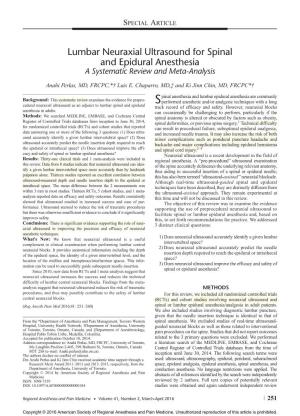 Lumbar Neuraxial Ultrasound for Spinal and Epidural Anesthesia a Systematic Review and Meta-Analysis