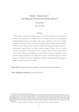 Online “Brain Gain”: Do Migrants Return Knowledge Home?∗