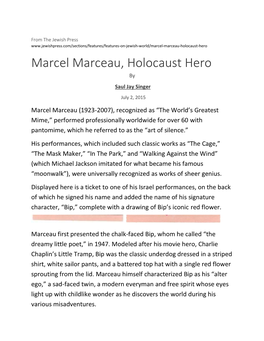 Marcel Marceau, Holocaust Hero By