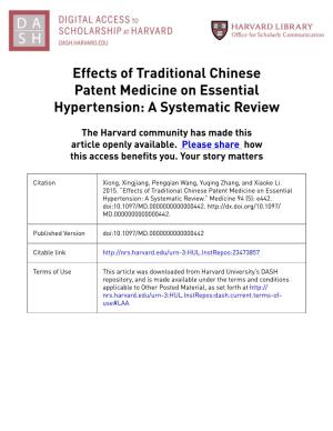 Effects of Traditional Chinese Patent Medicine on Essential Hypertension: a Systematic Review