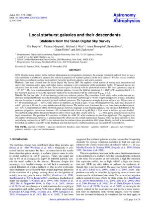Local Starburst Galaxies and Their Descendants Statistics from the Sloan Digital Sky Survey Nils Bergvall1, Thomas Marquart1, Michael J