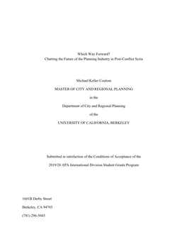Which Way Forward? Charting the Future of the Planning Industry in Post-Conflict Syria