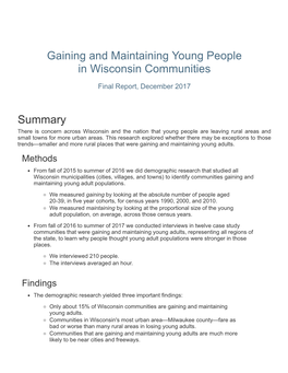 Gaining and Maintaining Young People in Wisconsin Communities