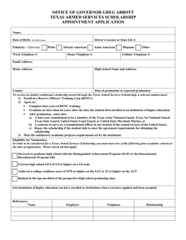 Office of Governor Greg Abbott Texas Armed Services Scholarship Appointment Application