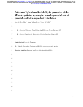 Patterns of Hybrid Seed Inviability in Perennials of the Mimulus Guttatus