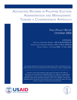 Advancing Reforms in Philippine Election Administration and Management: Toward a Comprehensive Approach