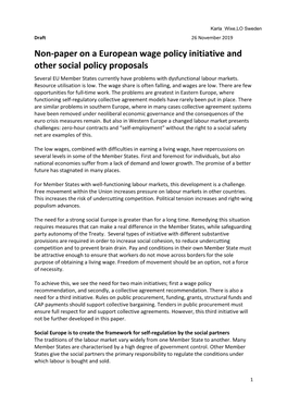 Non-Paper on a European Wage Policy Initiative and Other Social Policy Proposals Several EU Member States Currently Have Problems with Dysfunctional Labour Markets