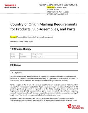 Country of Origin Marking Requirements for Products, Sub
