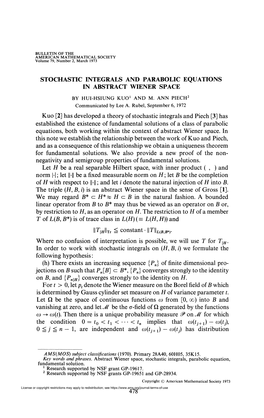 Stochastic Integrals and Parabolic Equations in Abstract Wiener Space