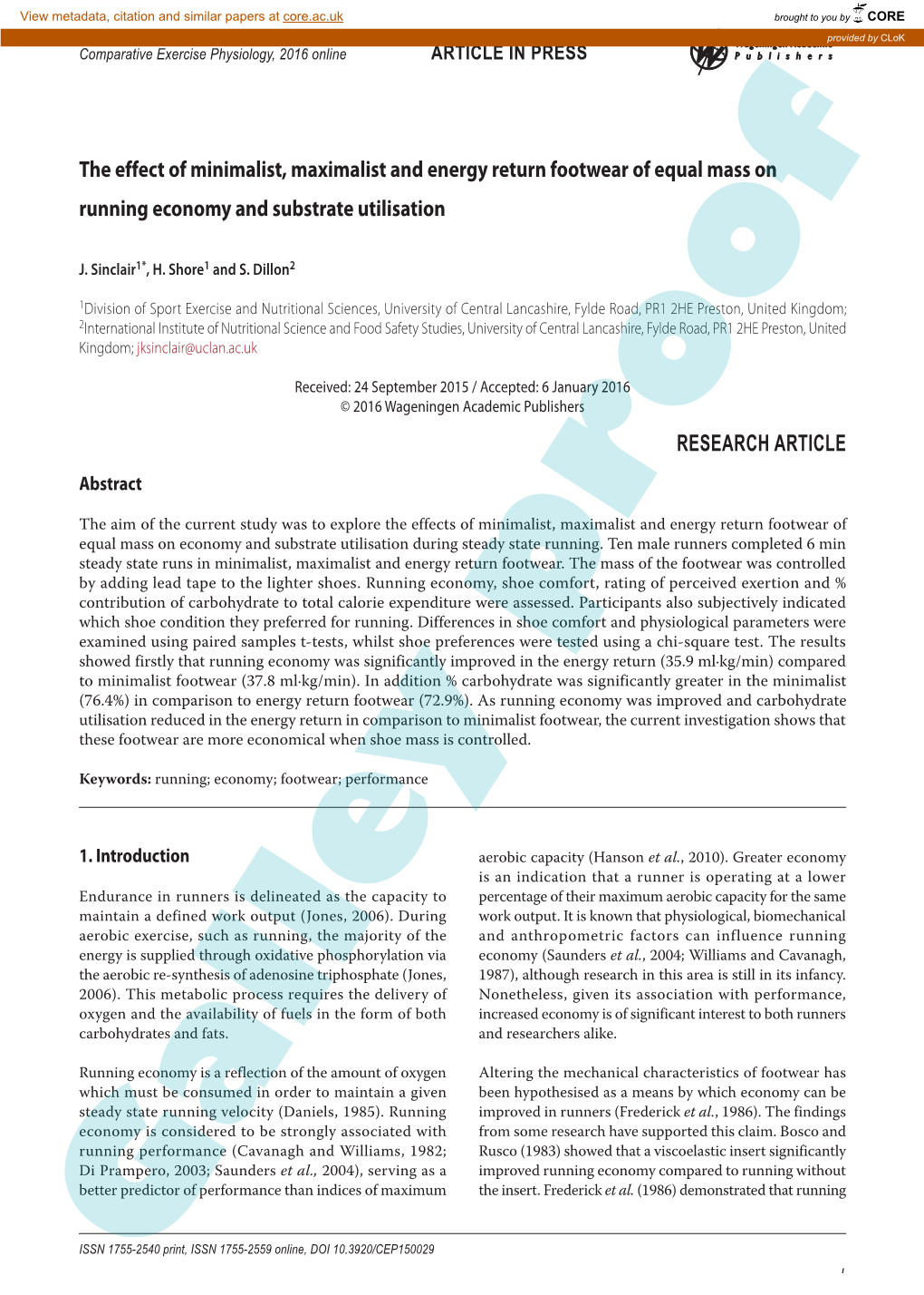 Comparative Exercise Physiology, 2015;2016 Online## (##): 1-6 ARTICLE in PRESS Publishers