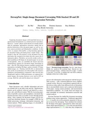 Dewarpnet: Single-Image Document Unwarping with Stacked 3D and 2D Regression Networks