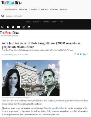 Avra Jain Teams with Bob Zangrillo on $200M Mixed-Use Project on Miami