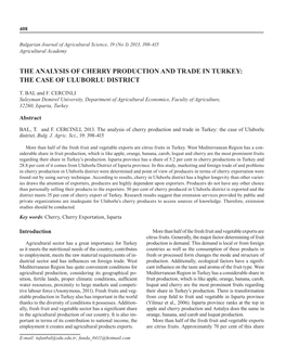 The Analysis of Cherry Production and Trade in Turkey: the Case of Uluborlu District