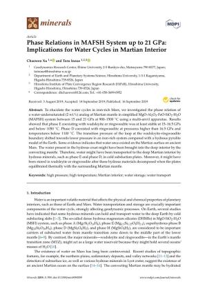 Phase Relations in MAFSH System up to 21 Gpa: Implications for Water Cycles in Martian Interior