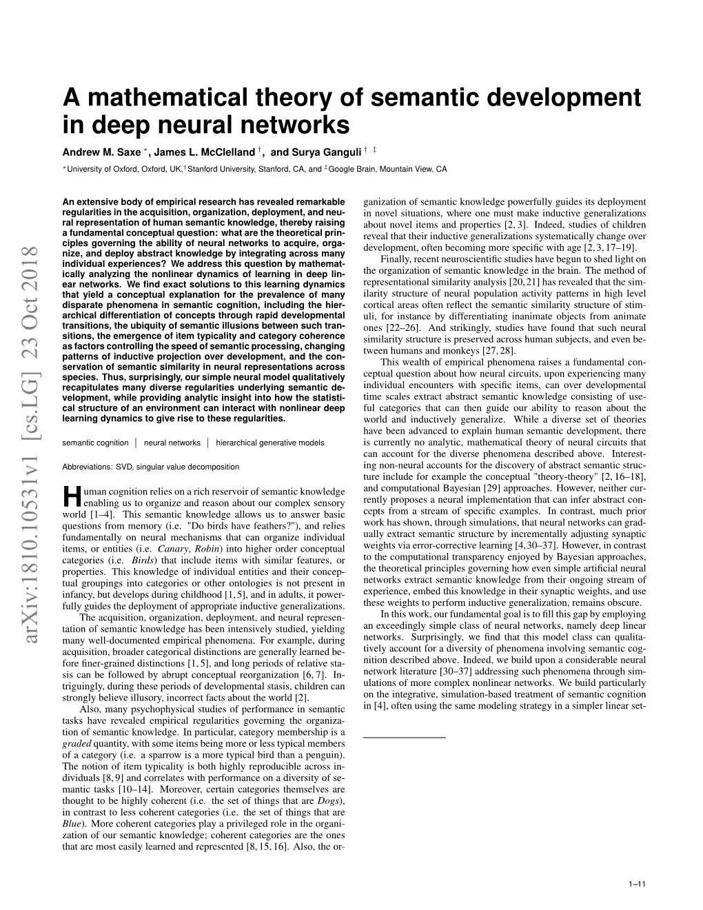 A Mathematical Theory of Semantic Development in Deep Neural Networks