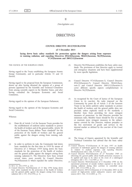 COUNCIL DIRECTIVE 2013/59/ EURATOM of 5 December 2013 Laying Down Basic Safety Standards for Protection