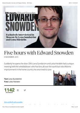 Edward Snowden Interview with Dagens Nyheter - DN Fokus 2015-11-06 22:22
