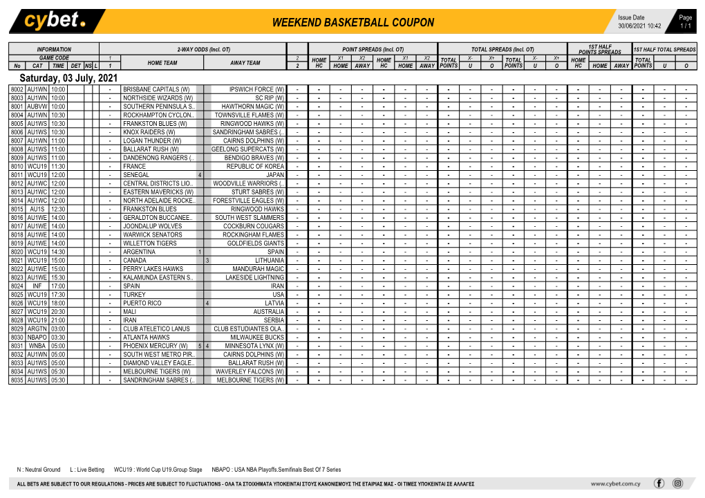 Weekend Basketball Coupon 30/06/2021 10:42 1 / 1