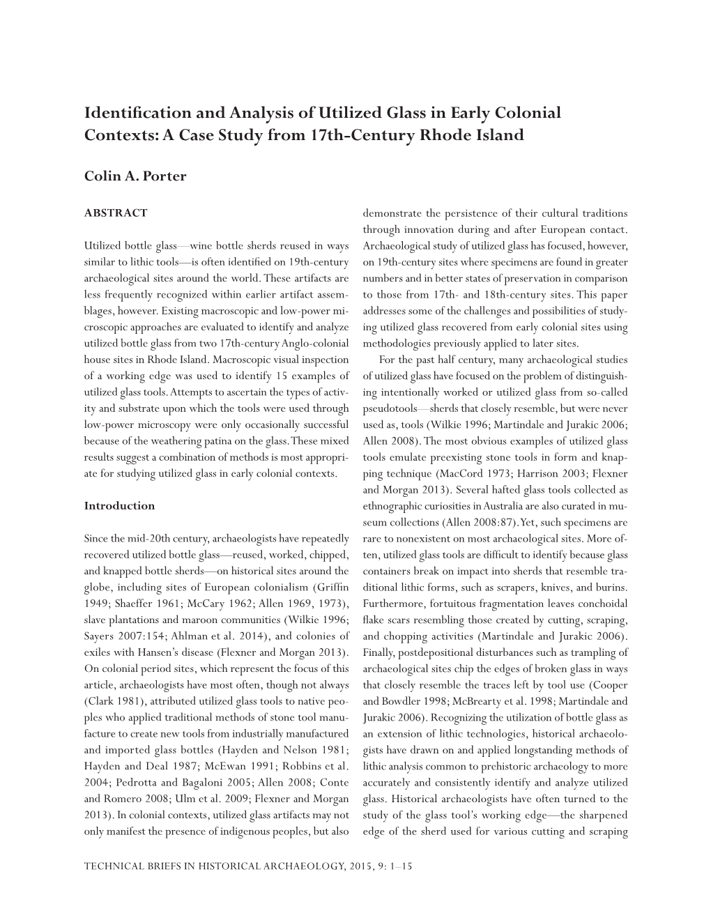 Identification and Analysis of Utilized Glass in Early Colonial Contexts: a Case Study from 17Th-Century Rhode Island