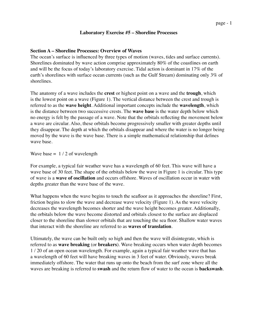 Shoreline Processes: Overview of Waves the Ocean's Surfa