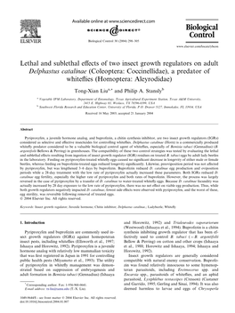 Lethal and Sublethal Effects of Two Insect Growth Regulators on Adult