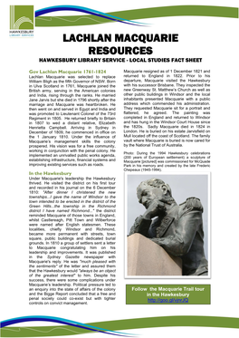 Lachlan Macquarie Resources Hawkesbury Library Service - Local Studies Fact Sheet