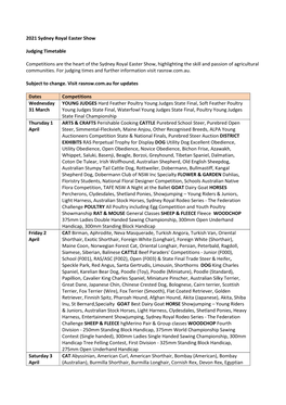 2021 Judging Timetable