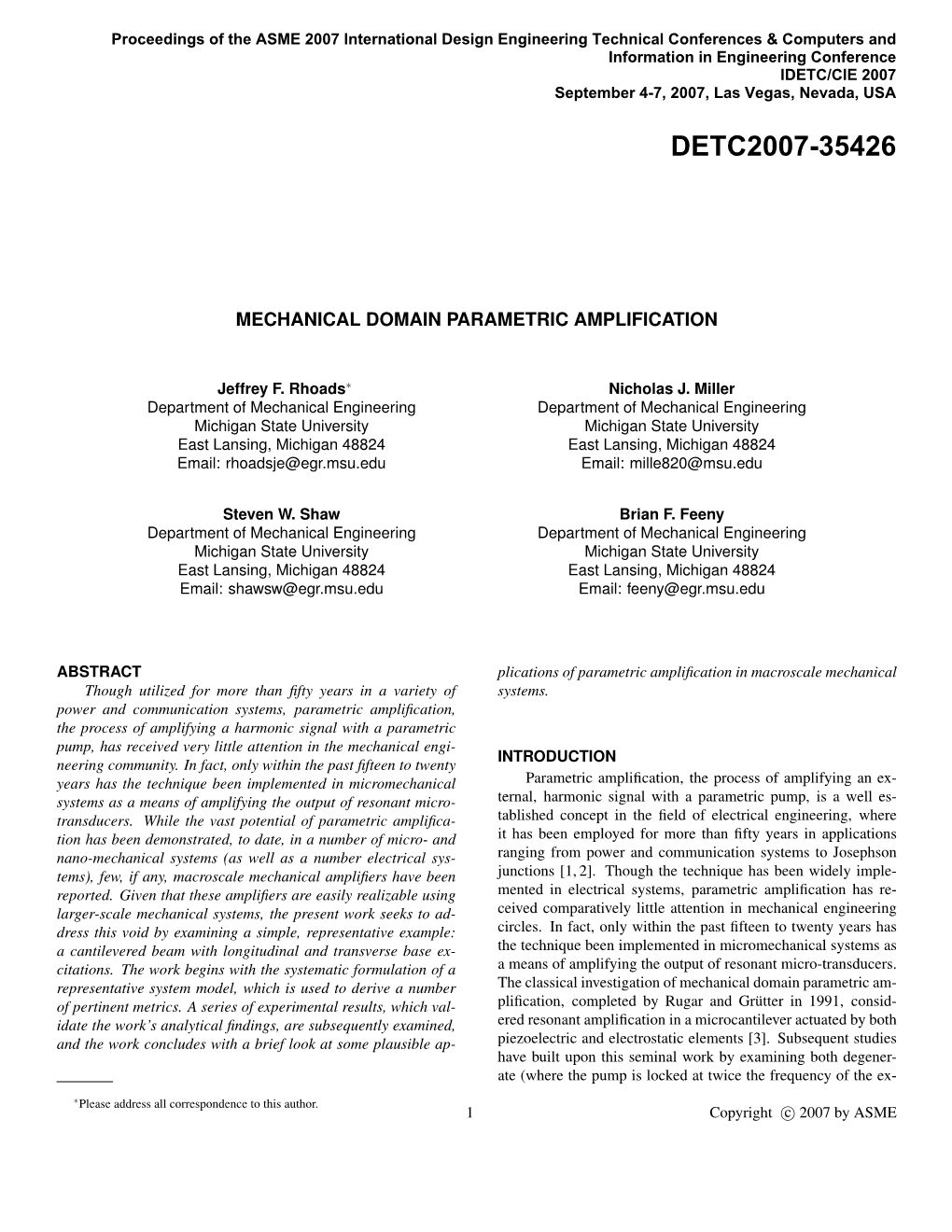 Mechanical Domain Parametric Amplification