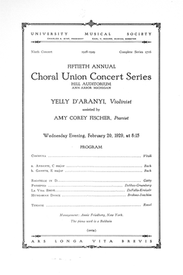 Choral Union Concert Series HILL AUDITORIUM ANN ARBOR, MICHIGAN