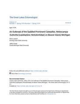 An Outbreak of the Saddled Prominent Caterpillar, Heteocampa Guttivitta (Lepidoptera: Notodontidae) on Beaver Island, Michigan