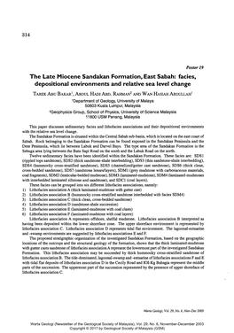 The Late Miocene Sandakan Formation, East Sabah: Facies, Depositional Environments and Relative Sea Level Change (Poster