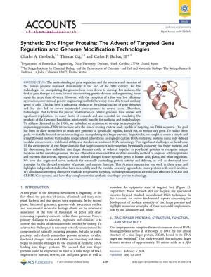 Synthetic Zinc Finger Proteins: the Advent of Targeted Gene Regulation and Genome Modiﬁcation Technologies Charles A