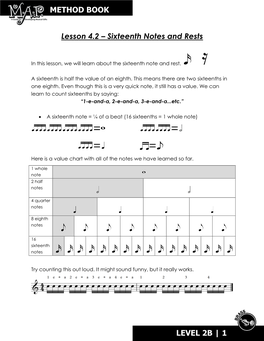 Lesson 4.2 – Sixteenth Notes and Rests METHOD BOOK LEVEL 2B