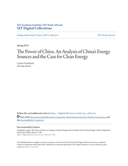 The Power of China: an Analysis of China’S Energy Sources and the Case for Clean Energy