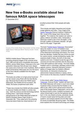 New Free E-Books Available About Two Famous NASA Space Telescopes 21 December 2012
