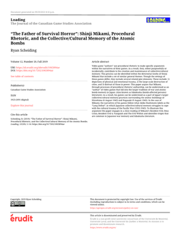 “The Father of Survival Horror”: Shinji Mikami, Procedural Rhetoric, and the Collective/Cultural Memory of the Atomic Bombs Ryan Scheiding