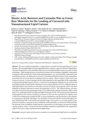 Stearic Acid, Beeswax and Carnauba Wax As Green Raw Materials for the Loading of Carvacrol Into Nanostructured Lipid Carriers