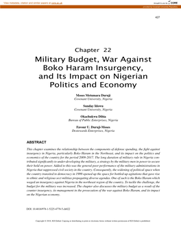 Military Budget, War Against Boko Haram Insurgency, and Its Impact on Nigerian Politics and Economy