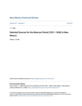 Selected Sources for the Mexican Period (1821–1848) in New Mexico