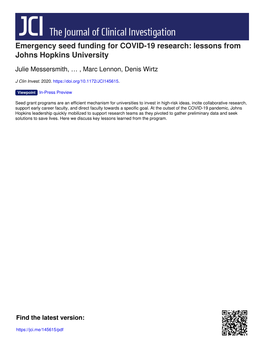 Lessons from Johns Hopkins University