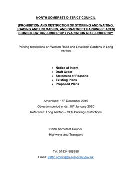 Proposed Parking Restrictions Lovelinch Gardens and Weston