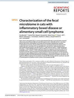 Characterization of the Fecal Microbiome in Cats with Inflammatory Bowel Disease Or Alimentary Small Cell Lymphoma