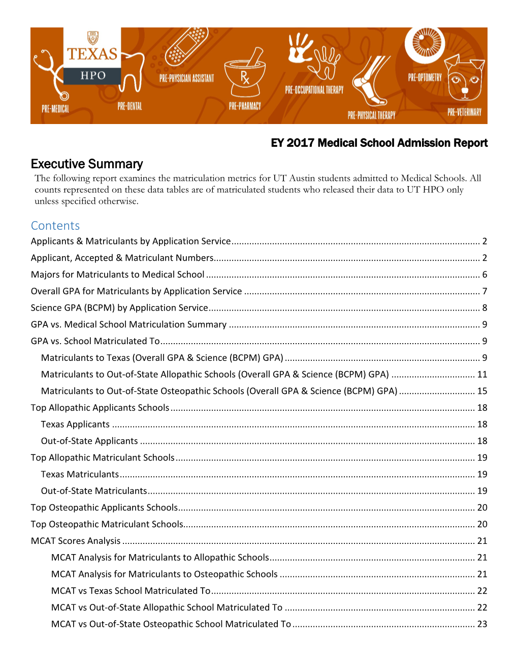 UT's Medical School Admission Report