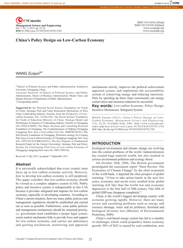 China's Policy Design on Low-Carbon Economy