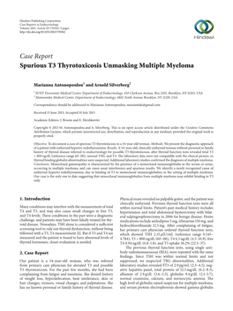 Case Report Spurious T3 Thyrotoxicosis Unmasking Multiple Myeloma