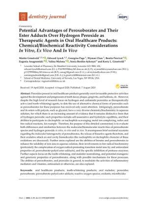 Potential Advantages of Peroxoborates and Their Ester Adducts Over Hydrogen Peroxide As Therapeutic Agents in Oral Healthcare Pr
